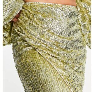Wrap Midi Pale Gold Sequin Skirt